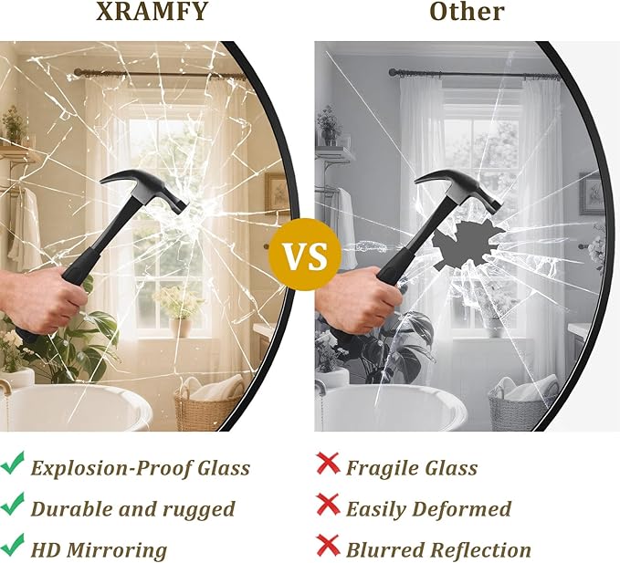 XRAMFY 40 Inch Round Mirror - Circle Mirrors for Bathroom, Entryway and Living Room Wall Decor, Modern Hanging Vanity Mirror, Matte Black Circle Decorative Wall Mirror