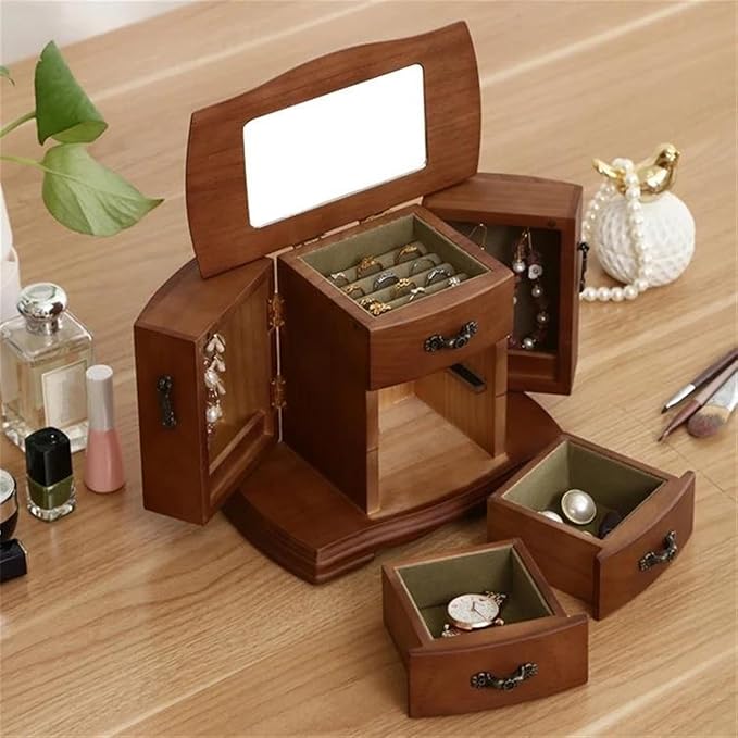 Ring Box Solid Wood Earring Bracelets Storage Box Watch Makeup Jewelry Organizer Necklace Display Stand Multi Layer Ring Collection Boxes Ring Boxes for Jewelle