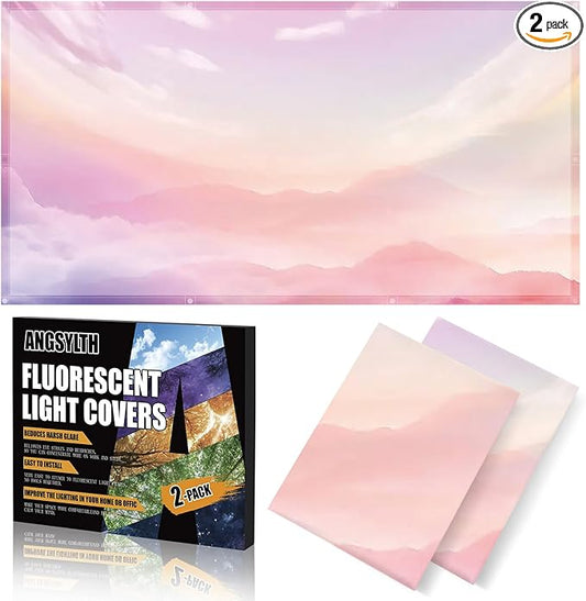 ANGSYLTH 2 Pcs Fluorescent Light Covers - 4 x 2 Feet Covers for Ceiling Lights, Magnetic Light Filters for Classroom, Office, Hospitals, Home (Pink - Sky)