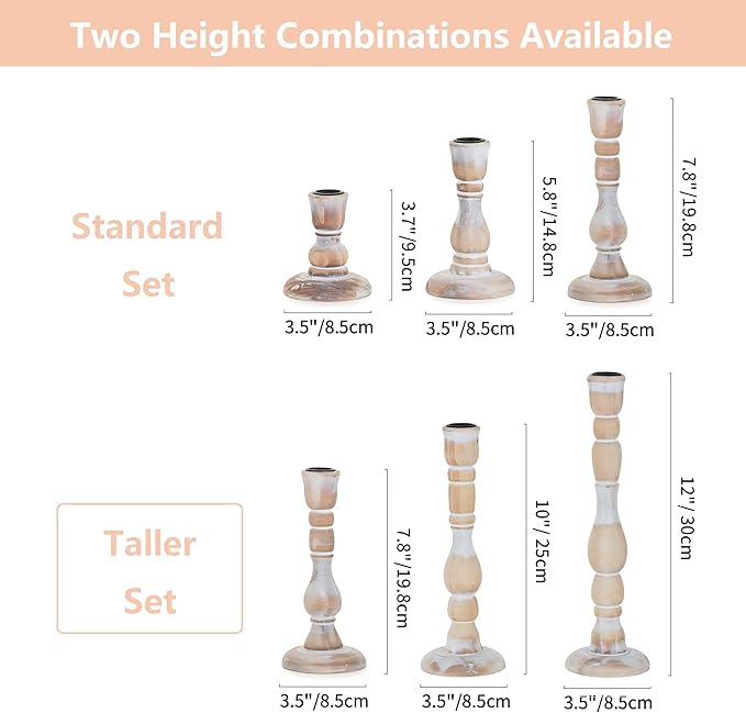 NUPTIO Candlestick Holders Wood for Home: Set of 3 Tall Farmhouse Taper Candle Holders for Christmas Gift Mantel Decor