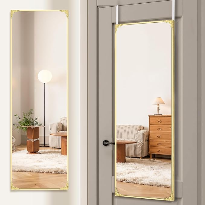 50"x16" Door Mirror, Rectangle Full Length Mirror, Over the Door Mirrors Full Length, Hanging Mirrors for Bedroom, Bathroom, Gold