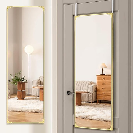 50"x16" Door Mirror, Rectangle Full Length Mirror, Over the Door Mirrors Full Length, Hanging Mirrors for Bedroom, Bathroom, Gold