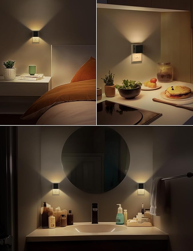 DORESshop LED Night Lights Plug into Wall [2 Pack], Plug in Nightlight, 3 Level Brightness Adjustable Night Light, Dusk to Dawn Sensor, Nightlights for Adults, Bedroom, Bathroom, Hallway, 3000K