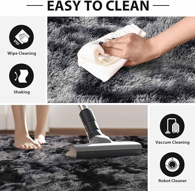 FinRèc 5x8 Feet Dark Grey Rugs for Bedroom Living Room, Soft Fuzzy Shaggy Area Rug, Non-Slip Fluffy Furry Shag Rug for Nursery Kids Room Dorm Room Home Decor, Indoor Plush Floor Carpet