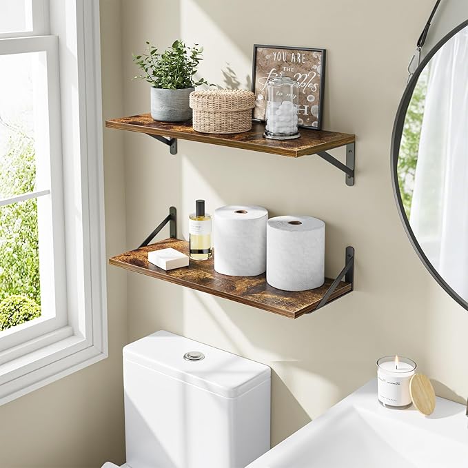 Fixwal Floating Shelves for Wall, 24 Inch Wide x 10 Inch Deep Brown Shelves for Bedroom, Large Wall Shelf for Living Room, Kitchen, Bathroom, Laundry Room and Decor Storage (Set of 2)