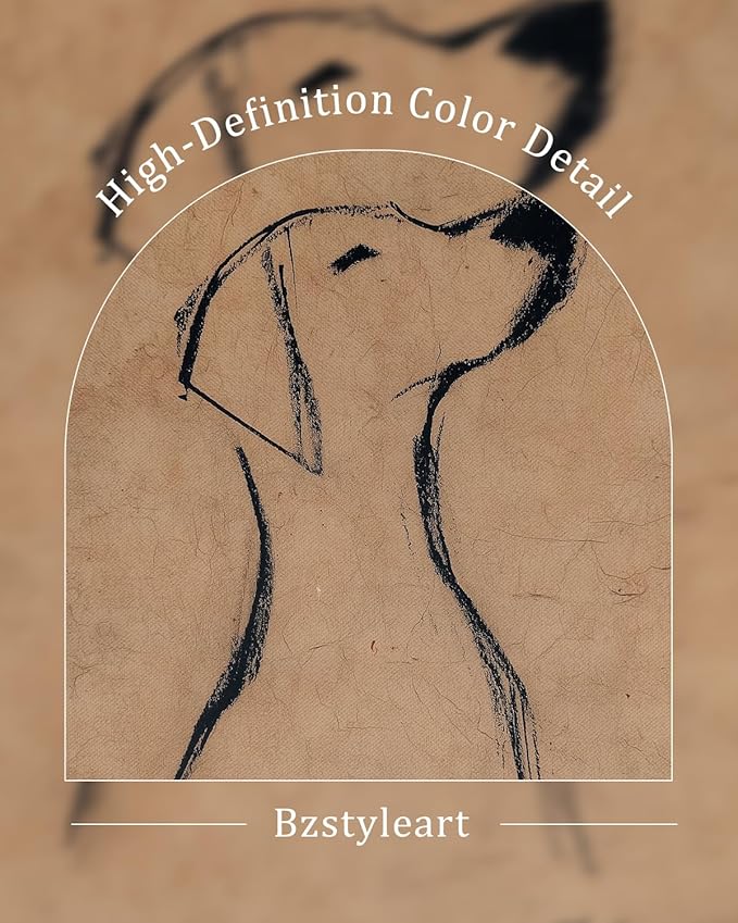 Bzstyleart Vintage Wall Art Decor, Gold Framed Wall Art 8 x 10 Inch Sketch Dog Pictures, Vintage Gold Framed Dog Wall Art, Canvas Picture Print Animal Painting for Bedroom Living Bathroom