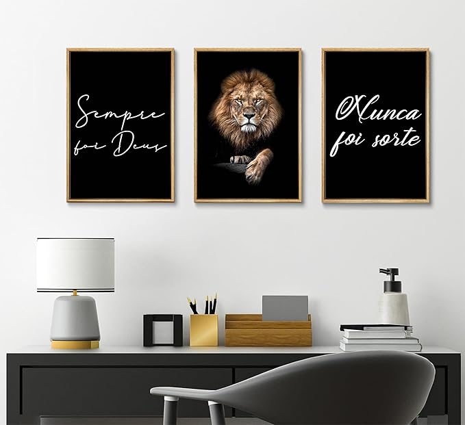 3Pcs Lion Inspirational Quotes Wall Art Modern Motivational Black And White Lion Poster Print Entrepreneur Hustle Hard Work Quotes Pictures Wall Decor for Office Bedroom Living room Unframed