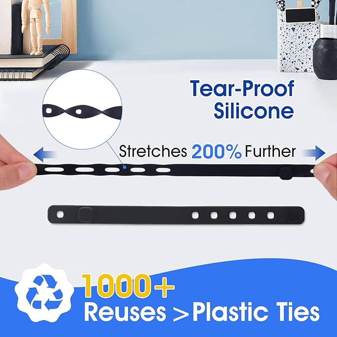 AROIC 60Pcs Silicone Cable Ties, 5-Colors Reusable Cord Organizer for Phone Charger & Data Cables - Home Office Travel Essentials, Under Desk Cable Management, Wire Holder for Computer, Kitchen