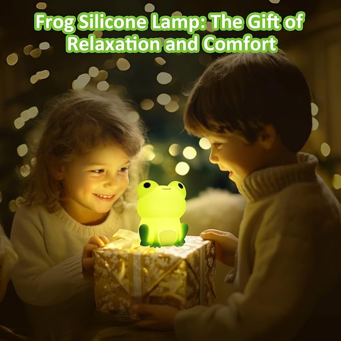 OkiyiD Frog Night Light for Nursery, Rechargeable Dimmable Bedside Lamp with Touch Control(ABS+SIL), Portable Kids Gift for Girls, Boys, Babies