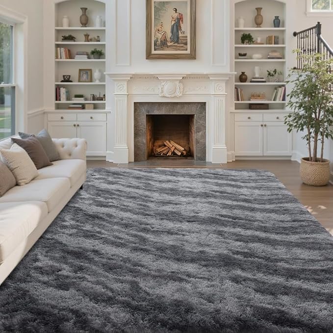 Area Rugs for Living Room 6x9 Feet, Soft Fluffy Shagg Plush Bedroom Rug Non-Slip,Large Carpet for Nursery Kids Dorm Home Decor Zebra Grey