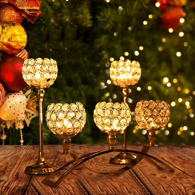 VINCIGANT Candle Stick Holder Decor Gold Candle Holders for Wedding,3-Candle Candelabras for Valentine's Day Party Dinning Room Table Centerpiece,Gift Boxed for Housewarming