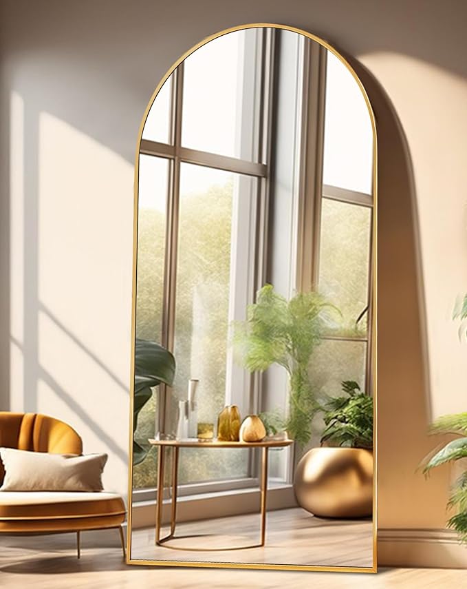 ITSRG Floor Mirror, Full Length Mirror with Stand, Arched Wall Mirror, 27"x71"Mirror Full Length, Gold Floor Mirror Freestanding, Wall Mounted Mirror for Bedroom Living Room, Gold