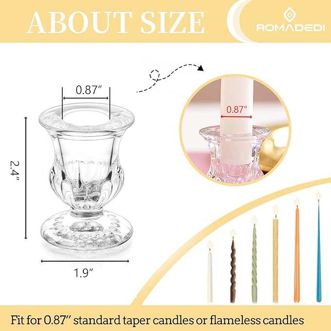 20 Pcs Glass Taper Candle Holders - Romadedi Clear Small Candlestick Holder Bulk, Thicker Glass Candle Sticks Set for Wedding Christmas Party Dining Table Table Centerpiece Decor