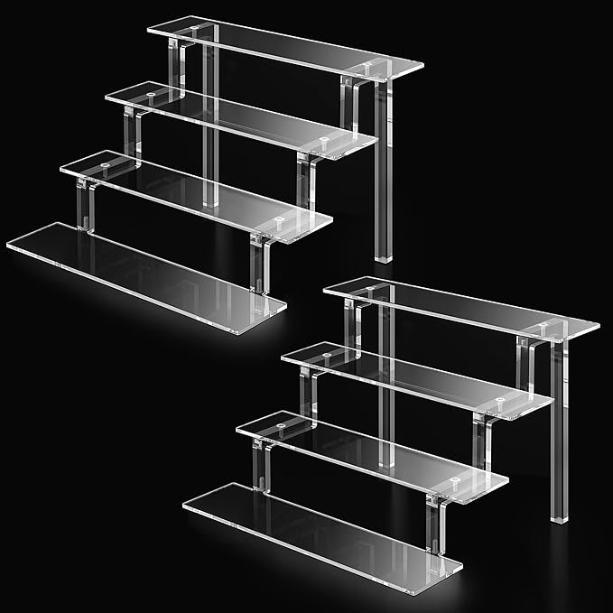 Acrylic Stand Riser Display, 12” Perfume Display Shelf, 4 Tier Display Stand for Makeup Perfume Cupcake Organizer, Clear Acrylic Shelf Cologne Organizer Stand for Wedding Party Decoration (2 Pack)
