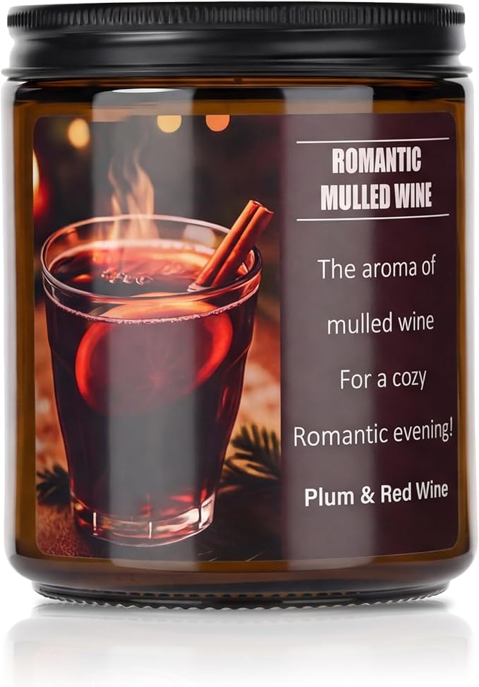 Mulled Wine Plums Candles for Romantic Gifts, 20 Hours Burn Soy Candle Gift for Women Stress Relief, Meditation, Yoga, Relaxing, Natural Soy Wax for Men and Women, 4oz