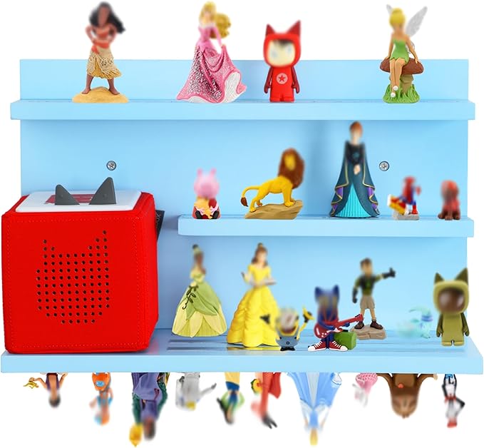 PHOENANCEE for Tonies Shelf Magnetic,for Toniebox Figures Storage Display Shelf 40-48 Character,Wall Floating Shelves Wooden,Compatible Charging Station for Children Kid's Room,Pine,3 Tier