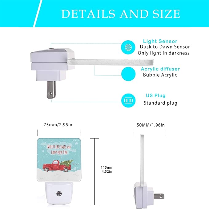 Christmas Décor Night Light,Retro Pickup and Christmas Tree Night Lights Plug into Wall with Dusk to Dawn Light Sensors 0.5W Dim Lamp for Bedroom