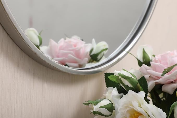 Focus 21x21 Round Wall Mirror, for Bathroom Bedroom Entryway, Silver