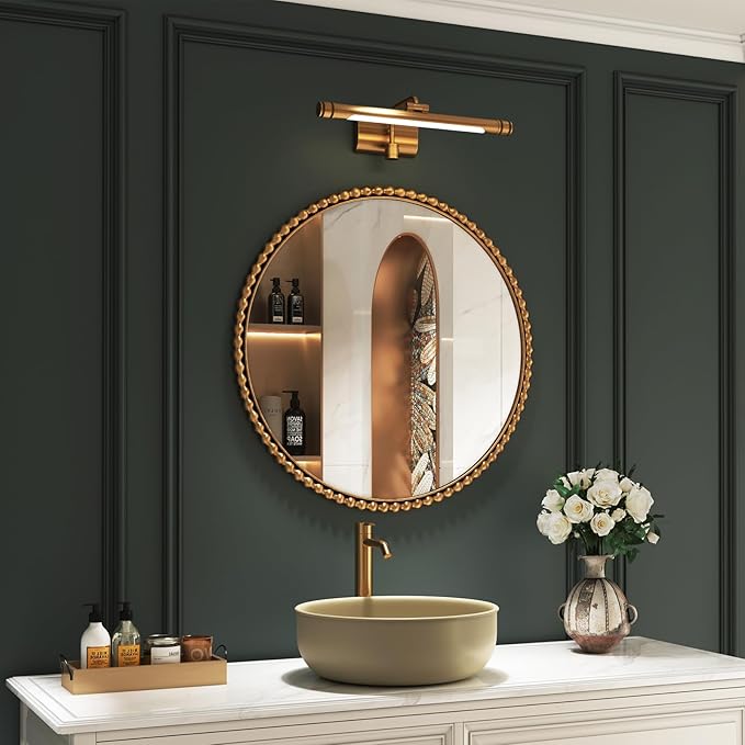 Uniclinens Gold Round Beaded Wall Mirror - Large 31.5" Vintage Mirror Wall Decor with Metal Frame, Ideal for Entryway, Fireplace, Living Room, Hallway, Bathroom