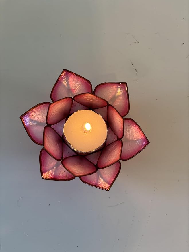 Om Gallery Capiz Shell Lotus Flower Decor Tealight Candle Holder for Serene Ambiance -Decorative Natural Shell Mini Candle Holders for Meditation, and Relaxation, Flamingo