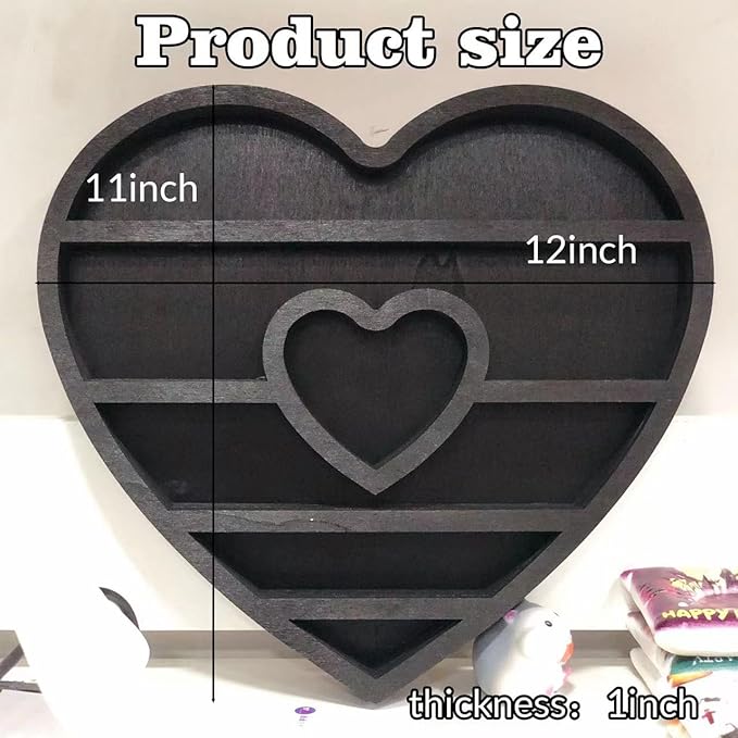 Wooden Moon Shelf for Crystals Display, Rustic Wooden Fairy Shelf for Crystals, 14In Large Wall Mounted Crystal Display Gothic Witchy Home Decor (Heart Shape)