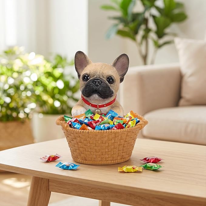 Dog Resin Storage Basket, Desktop Organizer for Remote & Keys, Cute Home Decor Tray, Ideal present for Pet Lovers.(French Bulldog Cream)