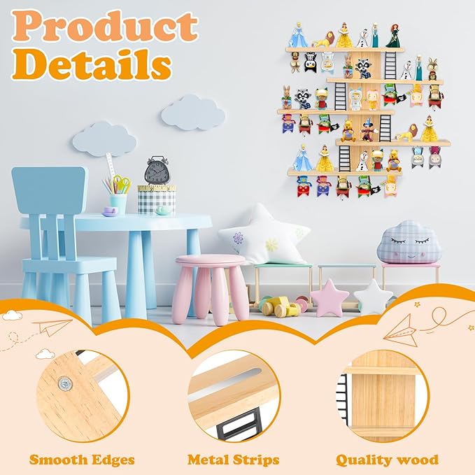 Taladad for Tonie Shelf,Tonies Storage for Creative Tonies Magnetic Wall Shelf for Tonie Figures,12-35 Characters,Wooden Hanging Shelf for Kids (Natural)