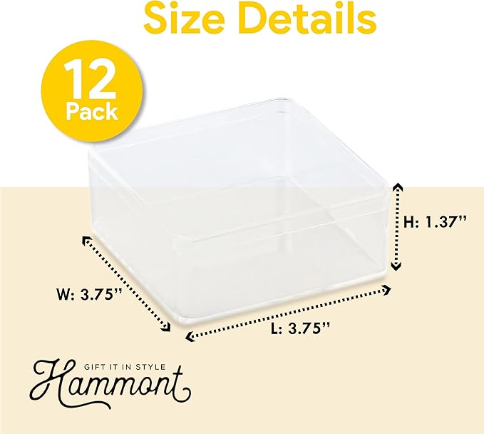 Hammont Acrylic Box - Party Favor Gift Boxes - Clear Cube with Rounded Edges for Gifts, Weddings, Treats, Candies & Accessories - Square Home Storage Boxes | 3.375"x3.375"x1.37" (12 Pack)