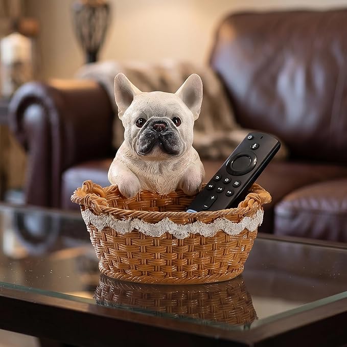 Cute French Bulldog Candy Bowl, Resin Dog Figurine Key Bowl for Entryway Table, Desktop Storage Basket Organizer for Desk, Unique Dog Lover Gift