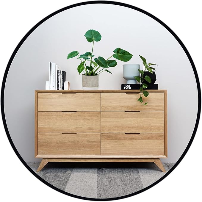 Oruii Round Mirror, Black Round Mirror 22 inch, Circle Wall Mounted Mirrors for Bathroom, Living Room, Bedroom, Vanity, Entryway, Hallway, Over Sink
