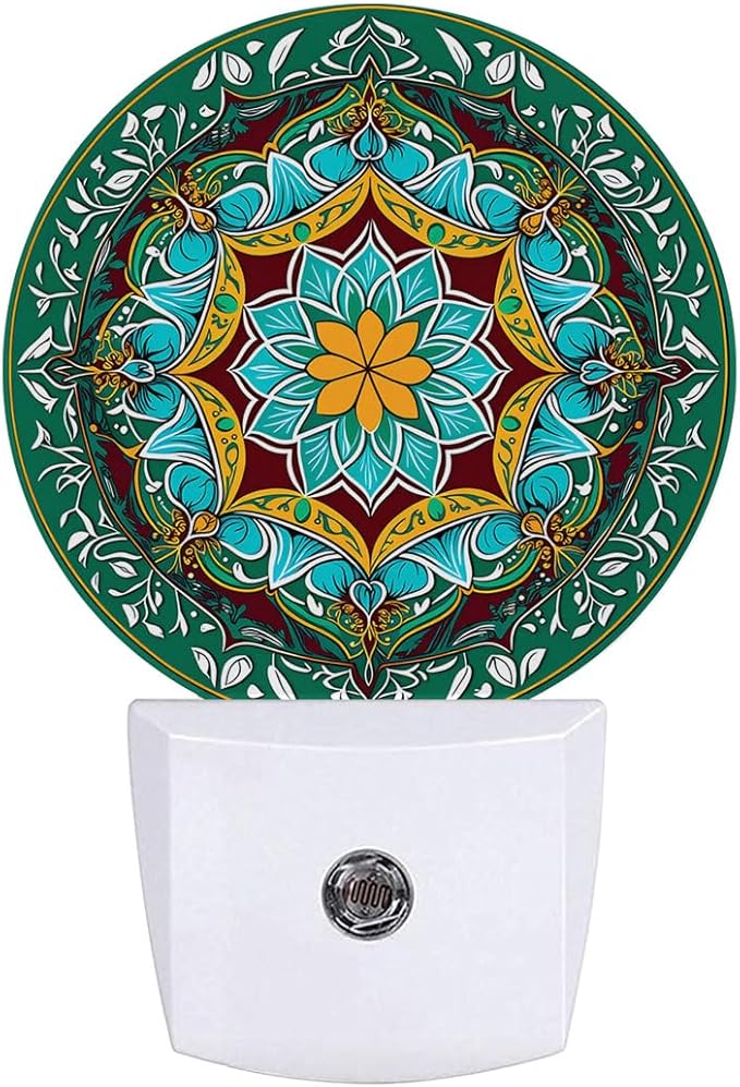 Mandala Flower Plug in Night Light Auto Light Round Lamps Energy Saving Gift for Women Men Friends