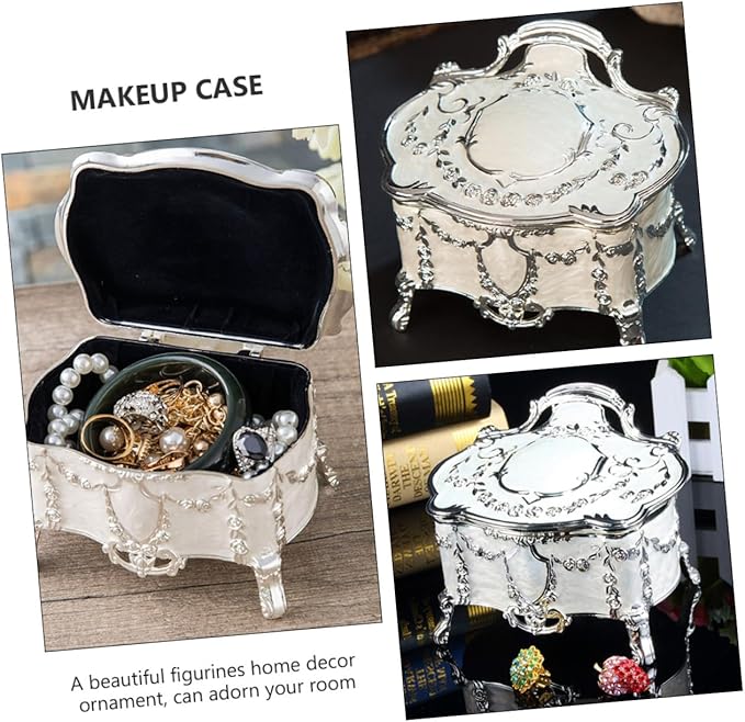 Vintage Jewelry Box European Style Small Trinket Case 6.8x5.3x5.5in Makeup Organizer for Earrings Storage Home Decor
