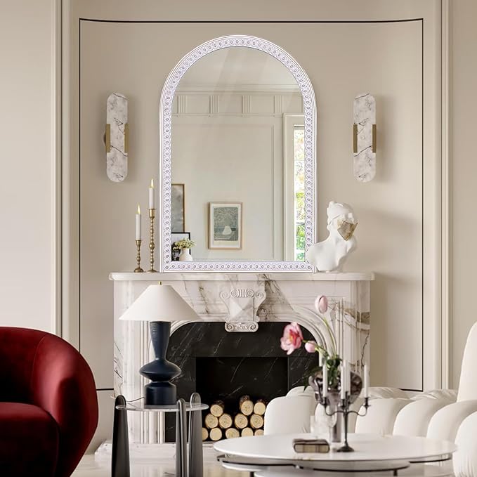36x24 Inch Wooden Arched Mirror for Wall, Farmhouse Rustic Arch Mirror Decorative for Bathroom Over Sink, Entryway, Living Room, Bedroom or Foyer