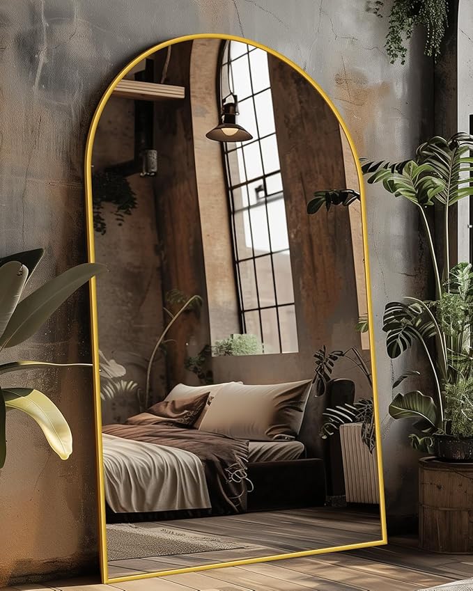 Antok Arched Full Length Mirror, 76"x44" Gold Metal Frame Floor Mirror for Bedroom Living Room, Freestanding/Wall Mount/Leaning