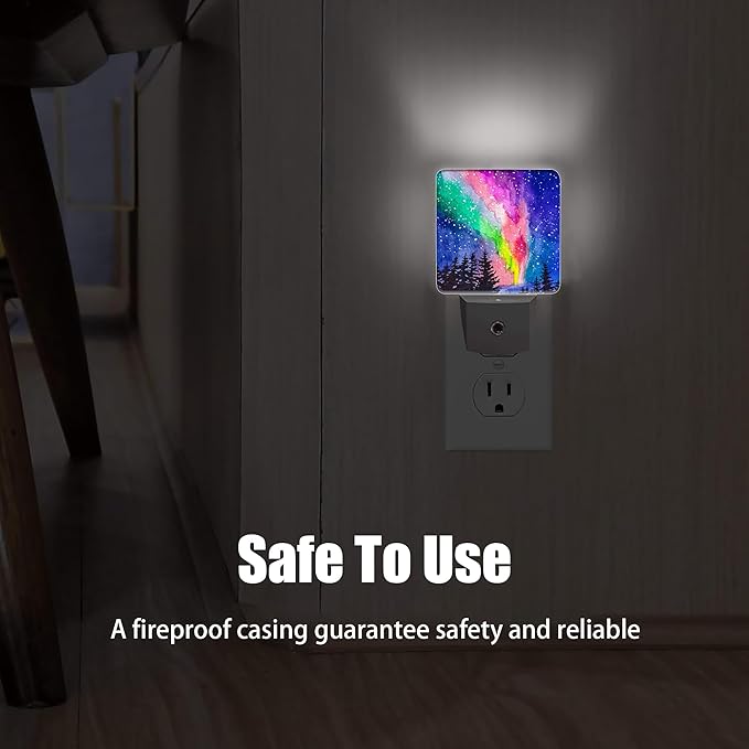 Northern Lights Night Light, Winter Forest Plug into Wall with Dusk to Dawn Light Sensors, Warm Nightlights for Bedroom, Bathroom, Hallway, Kitchen, Gifts Ideal for Boys Girls Women Men