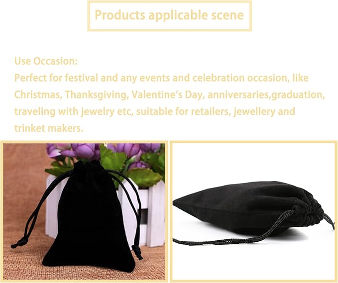 DTOL Velvet Cloth Jewelry Bags, Small Gift Pouches Drawstring Bags for Party, Travel Portable, Christmas, Festival, Makeup Favor Organizer Storage Holder Bags, 3x4 Inch 50 Pieces Black