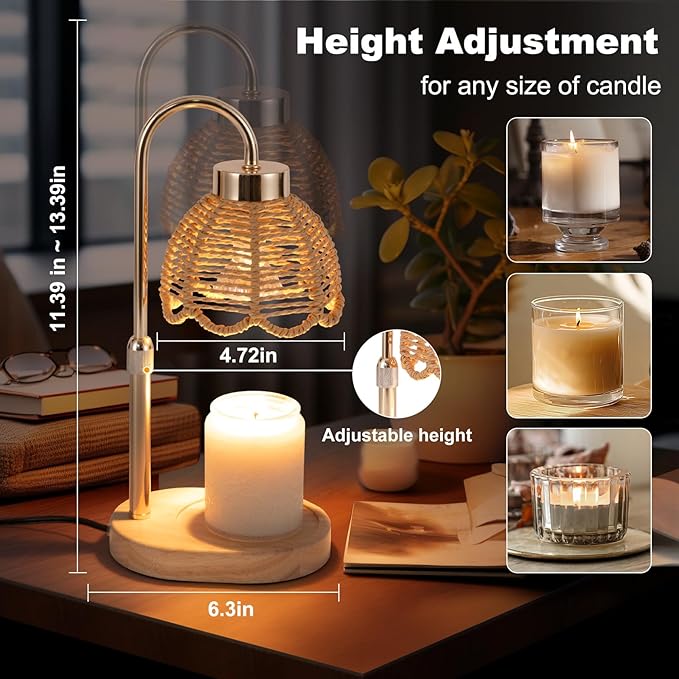 Candle Warmer Lamp, Stepless Dimming & Timer, Bohemian Style Wax Melting Device, Suitable for Home, Desk Decor, Bedroom, Mother's Day, Valentine, Birthday Gifts for Women (Gold)