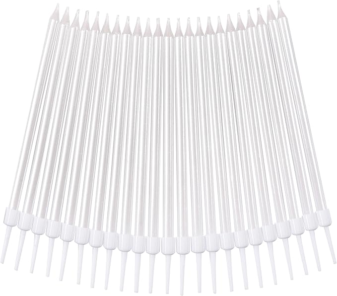PHD CAKE Pearl White Long Thin Birthday Candles, Cake Candles, Birthday Parties, Wedding Decorations, Party Candles