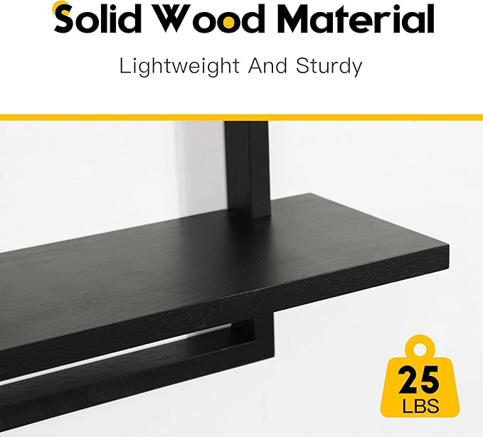 PHOENANCEE Square Floating Shelves,Wall Plants Holder,Bathroom Wall Decor,Framed Decorative Shelf Black,Modern Chic Set of 2 for Living Room Bedroom Home Office,Soild Wood,L+S