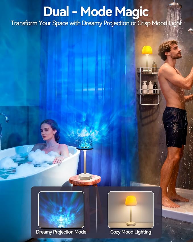 Rechargeable Shower Lamp Waterproof for Inside Shower-Bathroom Lamp Color Changing Ocean Wave Projector Light Water Proof,Shower Lighting Led Water Ripple Lights Ocean Lamps Bath Tub Relaxing