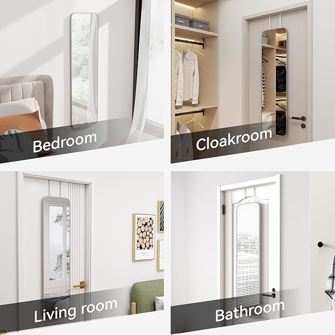SCWF-GZ 47x14 Mirror Full Body Length Door Hanging/Rope Hang/Wall Mounted Metal Frame Rectangle Mirrors for Bedroom Bathroom Dressing Living Room 47 inch Silver