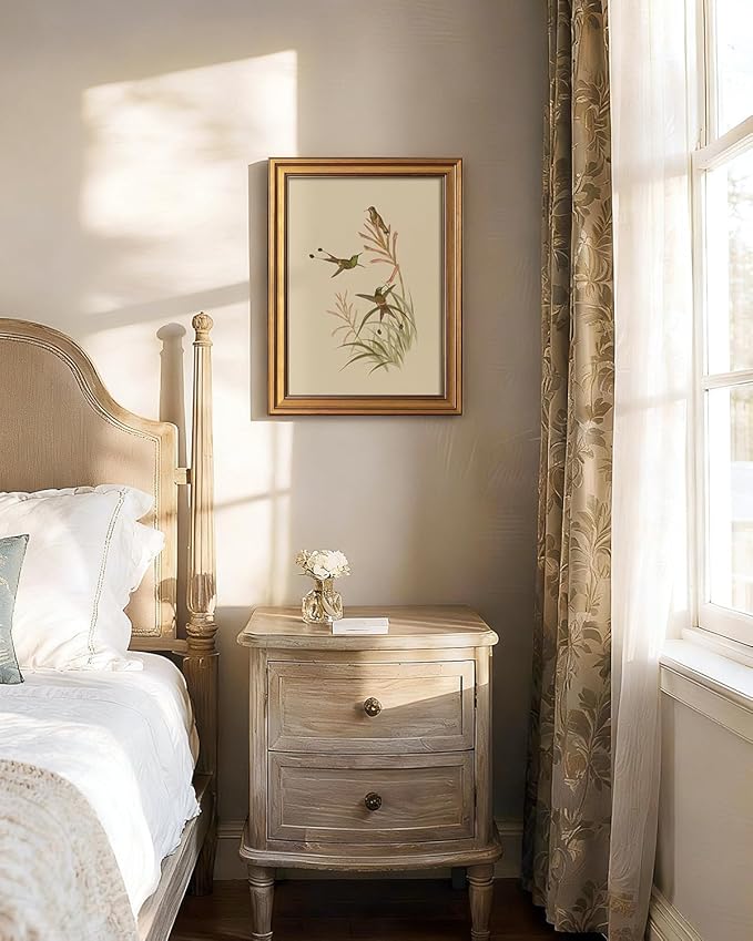Bzstyleart Vintage Wall Art Decor for Living Room, Framed Wall Art Decor, Animals Hummingbird Picture, Home Decor Aesthetic Gifts for Friends or Family - Hummingbird Perched Canvas Prints, 16L x 12W
