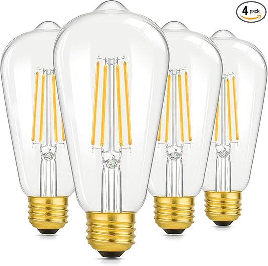 4-Pack Vintage 8W ST64 LED Edison Light Bulbs 100W Equivalent, 1400LM E26 Light Bulbs, 2700K Warm White, Antique Filament LED Bulbs, CRI 90+, Clear Glass, Great Bulb for Home, Bedroom, Non-Dimmable
