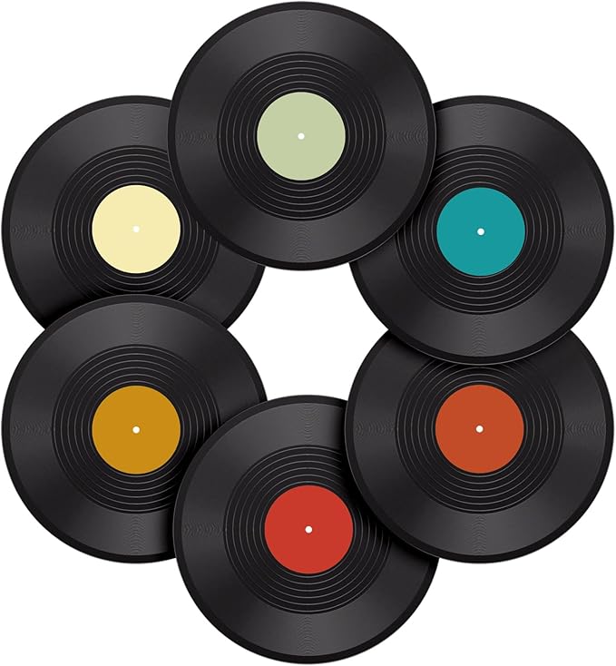 Facmogu 6 Pack 12in Blank Vinyl Record Decor, Fake Vintage Record for Indie Wall Aesthetic Room Decor, 70s 80s 90s Rock & Roll Music Party Decor, Retro Records for Home Living Room, Craft Display Decoration
