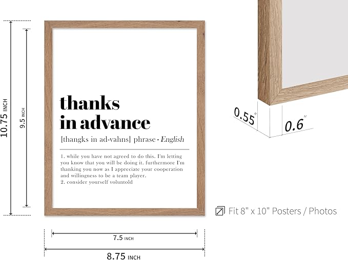 Poster Master Typography Poster - Retro Dictionary Print - Thanks in Advance Definition, Book Page, Funny - Gift for Colleague, Friend - Wall Decor for Home, Office, 8x10 Beige Framed