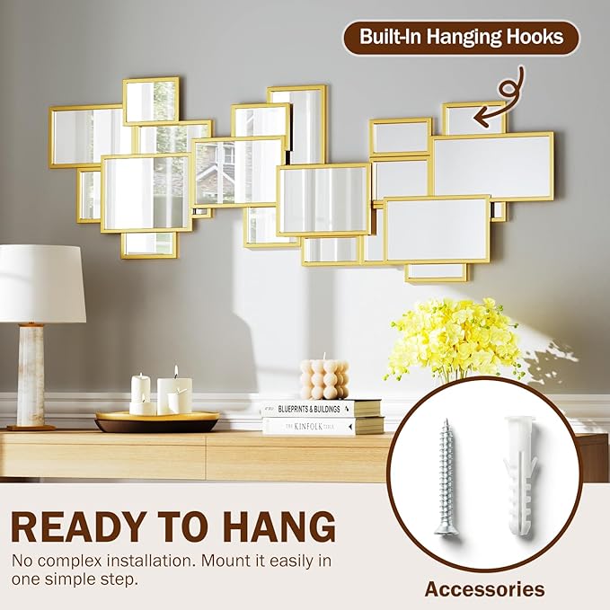 51'' x 19'' Art Decor Mirror,Gold Large Mirrors for Wall Decor Modern Decorative Mirrors for Living Room