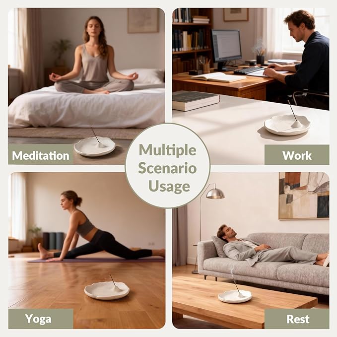 Home Ceramic incense sticks holder,Incense Holder Base for Sticks with 1 Hole (3mm),Well-designed Handmade inscents-sticks holder for Meditation Yoga Spa Room Decor,Table Decor,Gift Home Decor (White)