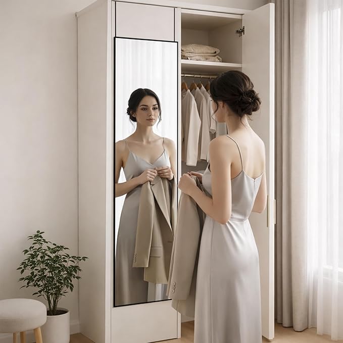 Simple Deluxe 47x14 Full Length Mirror Over The Door, Wall Mounted Full Body Mirror, Minimalist Black Aluminum Frame, HD Tempered Glass, for Bedroom, Living Room, Entryway, Black Rectangle