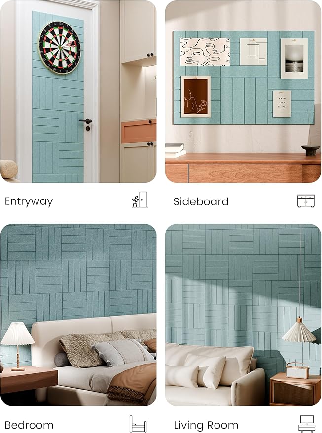 Bumusty Large Cork Board Alternative-36 x 24" Felt Bulletin Board Tiles, with 30 Pushpins, 40 Adhesive Tabs, Bold-Stripe 6-Pack, Cork Boards for Office Push Pin Board Felt Board-Aqua Blue