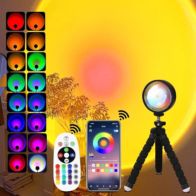 Sunset Lamp Projector Led Lights with Remote, Sunset Lamp for Bedroom Aesthetic Room and Decor Home 16 Colors Night Light 360° Rotation Rainbow Lights Gifts for Women
